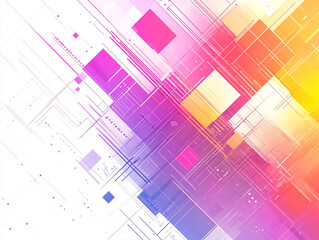 Obraz premium An abstract, brightly colored composition of translucent rectangles and squares in motion, suggesting digital architecture or data flow.