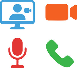 Video call conference icons meeting online communication technology symbols elements
