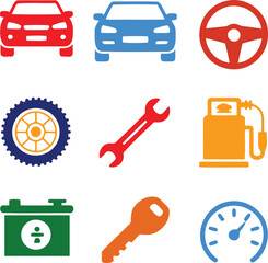Car maintenance and service icons for transportation automotive industry needs