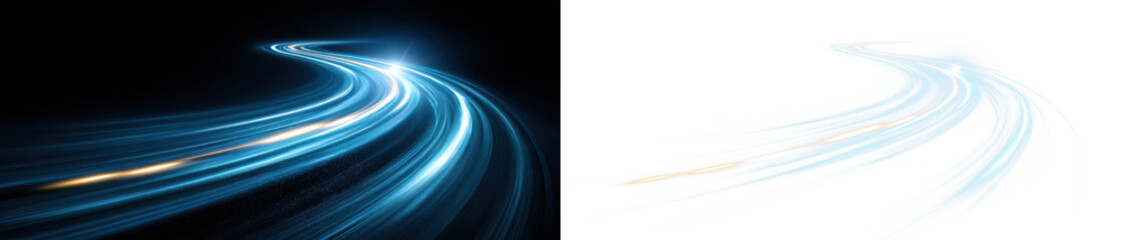 Bright Colorful Light Beam with Speed in Modern City Display on Black and Transparent Background, png