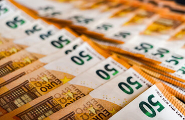 money background , close up macro detail of 50 euros banknotes