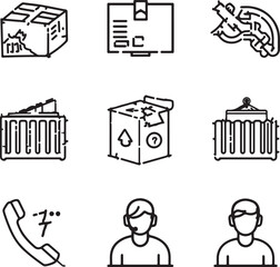 Set of Logistics and Support Icons Showing Boxes Trucks and People on White Background Keywords: logistics icon, shipping icon, delivery icon, box icon, package icon, truck icon, transport icon