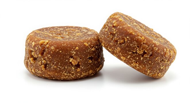 chancaca dessert block raw sugar sweet from Chile isolated on white background for food and dessert photography