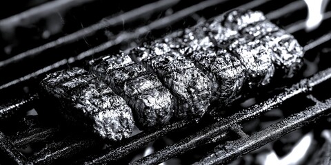 Grilling marinated beef steak over hot flames during a summer barbecue gathering in a backyard setting