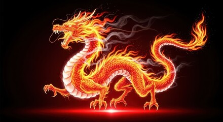 Fototapeta premium Fiery chinese dragon illustration with glowing scales