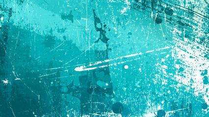 Grunge turquoise textured background with peeling paint, scratches, stains, and rough distressed surface. Vintage worn-out abstract wall pattern perfect for retro, urban, or artistic design themes.