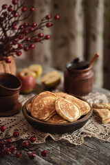 A photo of homemade pancakes on a table.