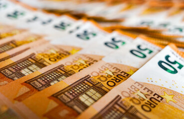 money background , close up macro detail of 50 euros banknotes