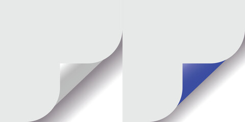 Paper page turn corners with shadows white surface and blue highlight effect