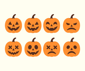 Set of Halloween pumpkin faces with different expression. Perfect for Halloween decoration and design.