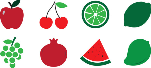 silhouette fruit icon set: apple , berry, grape, mango  etc  in colorful design
