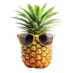 Funny pineapple wearing sunglasses isolated on white background