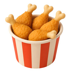 3D fried chicken drumsticks in red striped bucket