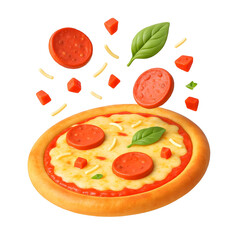 3D pizza with cheese, tomato, and pepperoni toppings