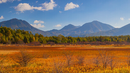 太郎山と真名子山と草紅葉　秋の奥日光　絶景