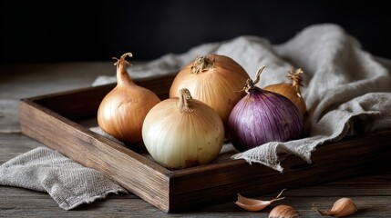 Heap of Fresh Onions on a Rustic Wooden Surface