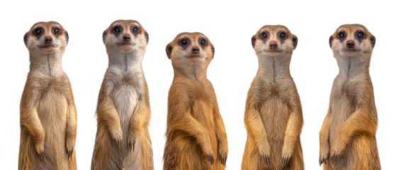 Curious meerkats standing upright in a playful observation pose Isolate on Transparent Background, png