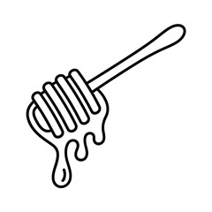 Simple hand drawn outline illustration of a honey dipper with dripping honey