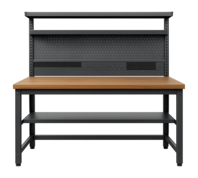 Modular workbench for customizable setups in a professional workshop.