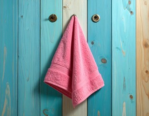 Hand towel on colourful wood wall