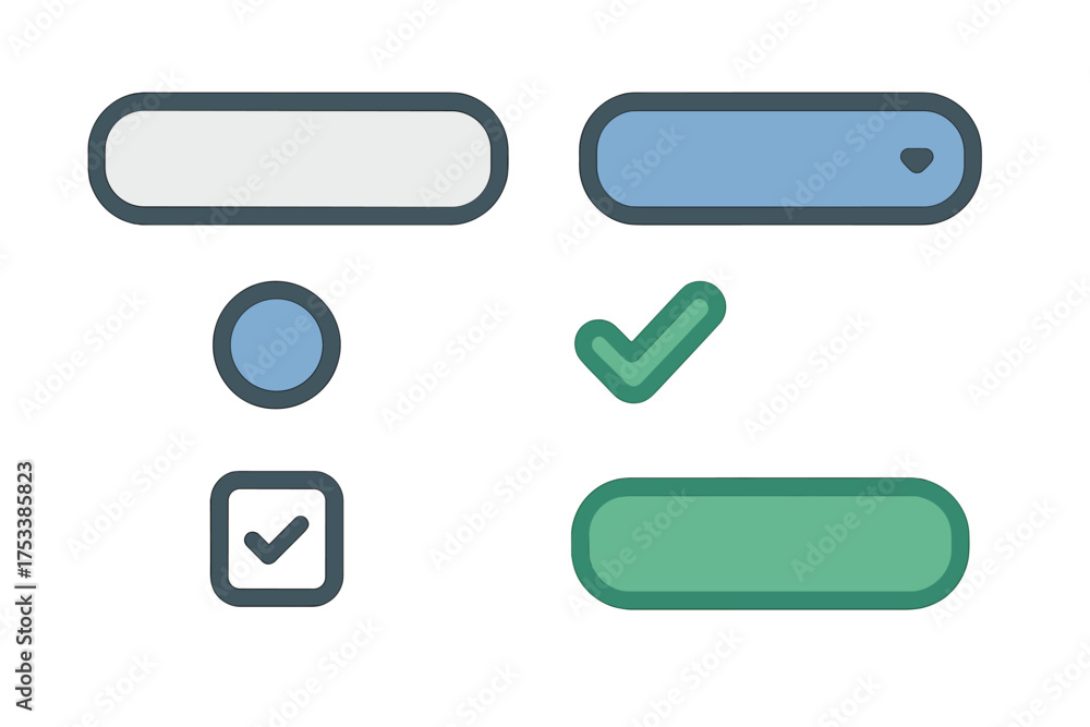 Wall mural modern set of user interface elements including buttons, radio buttons, checkboxes, and a checkmark 