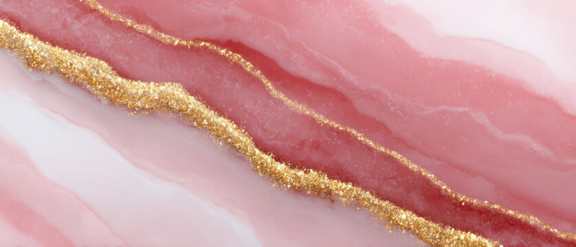 Elegant Pink Marble with Gold Accents and Fluid Designs Background
