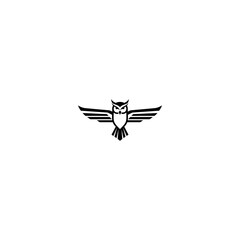 Geometric owl in black, wings spread, simple logo style design