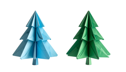 Origami Christmas tree craft isolated on transparent background
