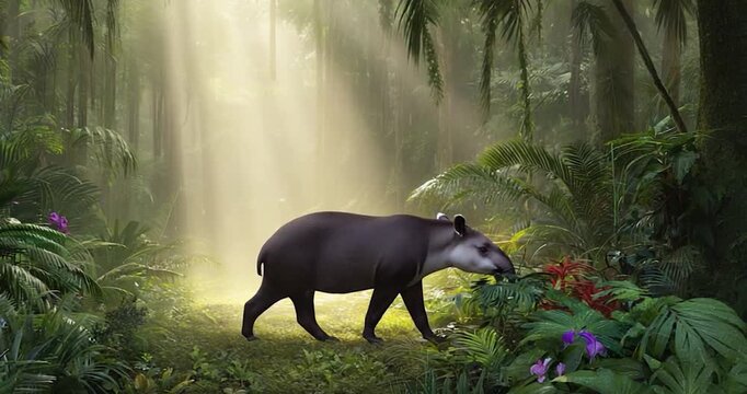Tapir in lush jungle