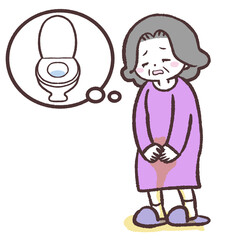 トイレに間に合わず漏らすシニア女性のイラスト