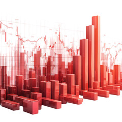 Financial growth concept, 3D bar and line graphs with stock market data visualization, isolated on a transparent background