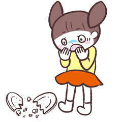 お皿を割ってしまった女の子のイラスト
