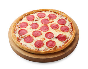 Delicious pepperoni pizza isolated on white. Tasty fast food