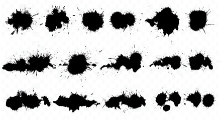 Black Ink Splatter and Splodge Design Elements for Creative Projects and Artistic Designs