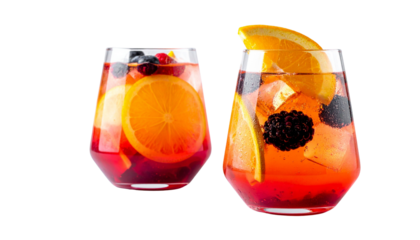 Party punch served in bowl and glasses isolated on transparent background