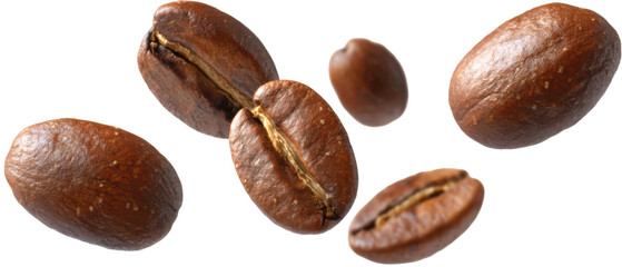 Obraz premium Freshly Roasted Coffee Beans Isolate on Transparent Background, png