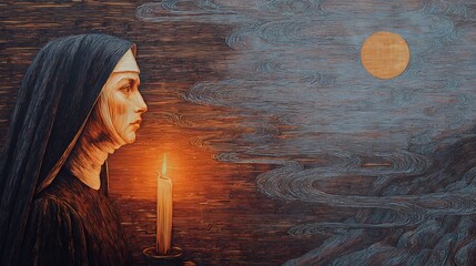 A haunting Slavic nun stands in silence, her presence bridging faith, myth, and the darker side of spirituality.
