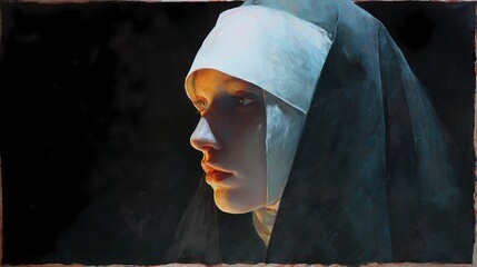 A haunting Slavic nun stands in silence, her presence bridging faith, myth, and the darker side of spirituality.