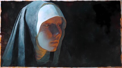 A haunting Slavic nun stands in silence, her presence bridging faith, myth, and the darker side of spirituality.