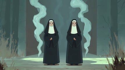 A haunting Slavic nun stands in silence, her presence bridging faith, myth, and the darker side of spirituality.