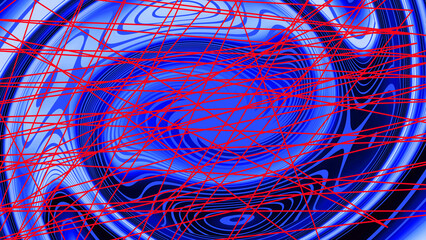 Abstract blue color gradient background. Swirl textured backdrop. Luxury template. Premium banner. space. Tech card. Cover design. Layout. Spiral vortex. Bright hue trippy pattern. Chaotic red lines.