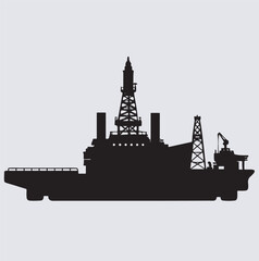 an offshore oil rig platform connect silhouette vector art illustration, oil rig silhouette