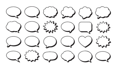 Fototapeta premium Collection of hand drawn speech bubbles and thought bubbles in various shapes and styles for comic strips and creative design projects