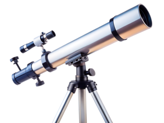 Reflector telescope on tripod isolated on white background