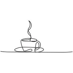 abstract flat logo design continuous line cup of coffee
