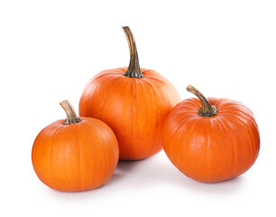 Different whole ripe pumpkins isolated on white