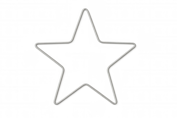 Silver wire star shape outline forming a decorative frame, symbolizing success, quality, and leadership, on transparent background