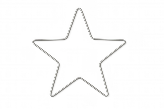 Silver wire star shape outline forming a decorative frame, symbolizing success, quality, and leadership, on transparent background