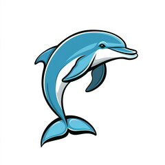 Obraz premium An isolated cartoon-style image of a bottlenose dolphin leaping. The marine mammal has a sleek, body with high-gloss highlights, captured mid-jump.