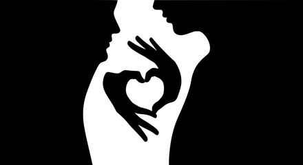 Modern Valentine's Love Silhouette: Heart Shape, Connection, Abstract Couple, Romance, Inclusive Vector	